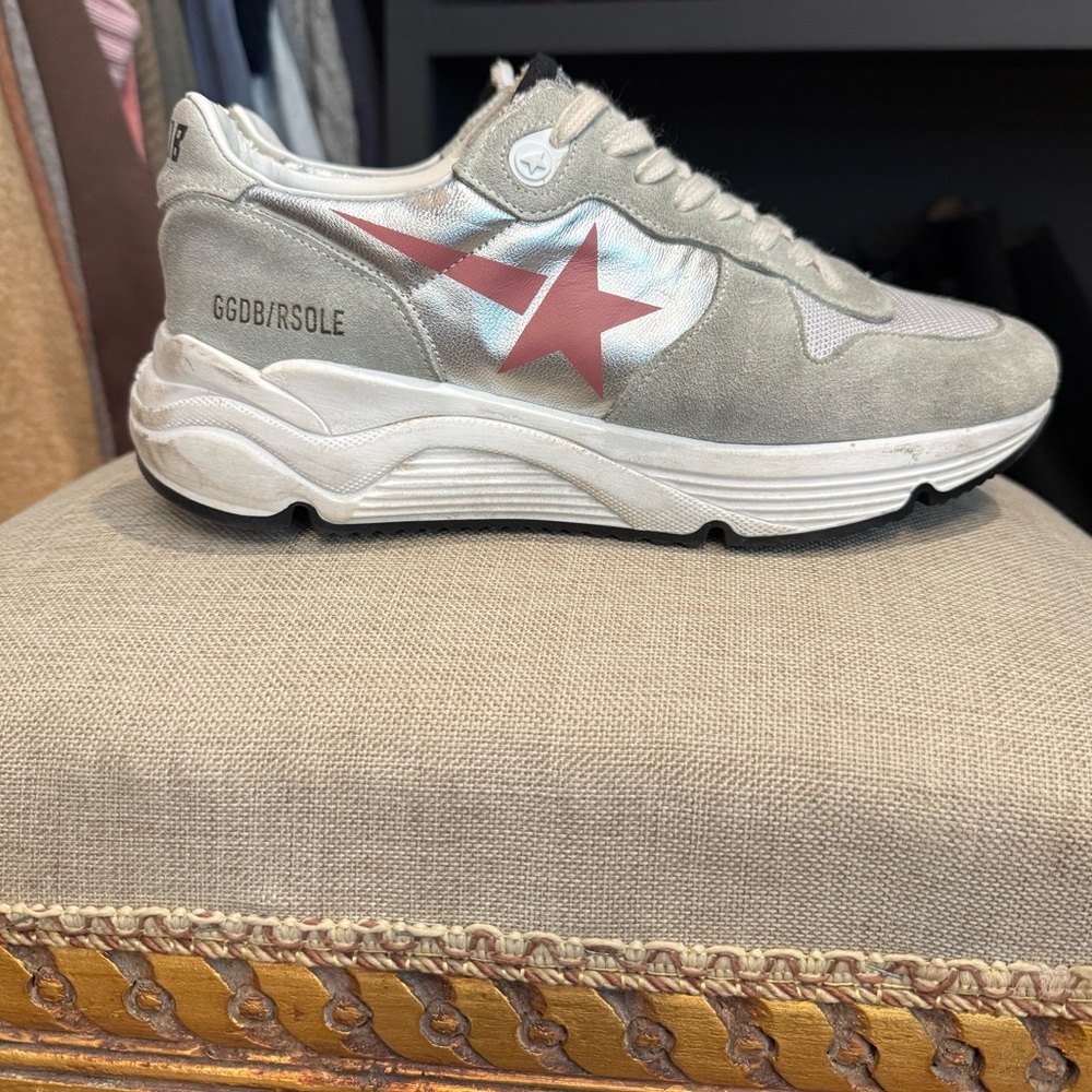 Golden Goose Silver and White Sneakers